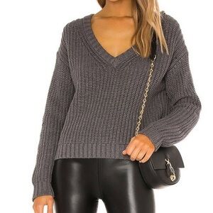 Revolve ATM Cotton-Cashmere Sweater Chunky V-Neck Pullover‎ V neck Gray Medium